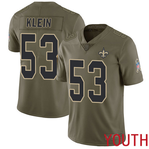 New Orleans Saints Limited Olive Youth A J  Klein Jersey NFL Football #53 2017 Salute to Service Jersey